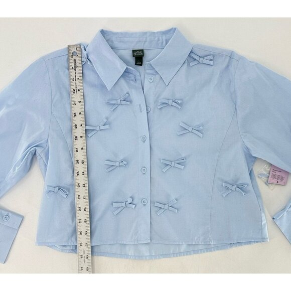 NWT Wild Fable Baby Blue Bow Collared Button Blouse Size Sm, Cropped Academia - Picture 7 of 8